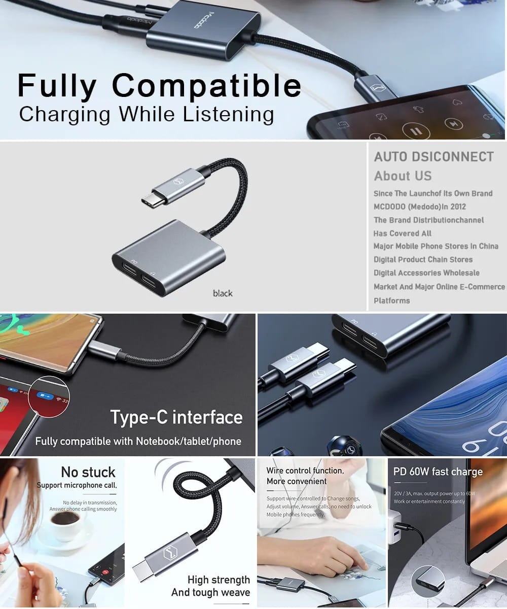 Mcdodo CA-754 USB-C To USB-C And 3.5mm DAC Adapter