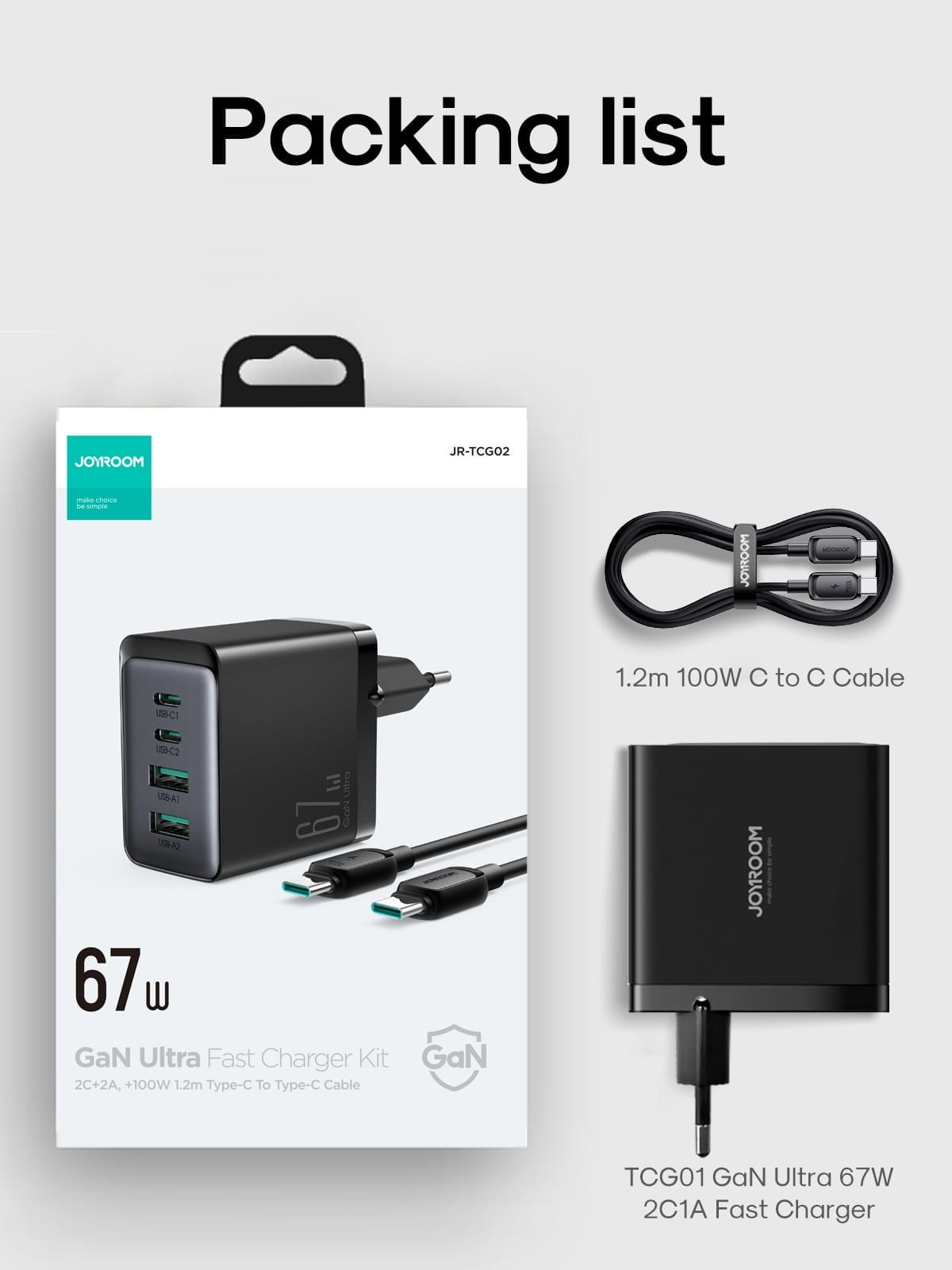 JOYROOM JJR-TCG02 GaN Ultra 67W Charger with 100W Cable