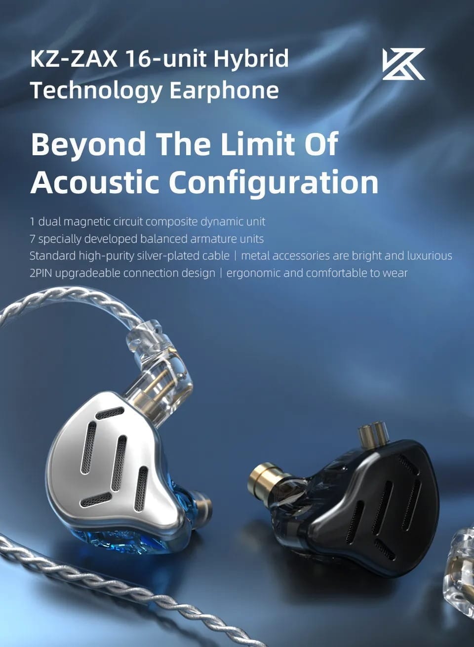 KZ ZAX 1DD+7BA Hybrid Driver HiFi in-Ear Earphones
