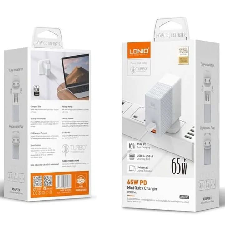 LDNIO (A2620C) 65W Fast Charging Adapter Universal Plug