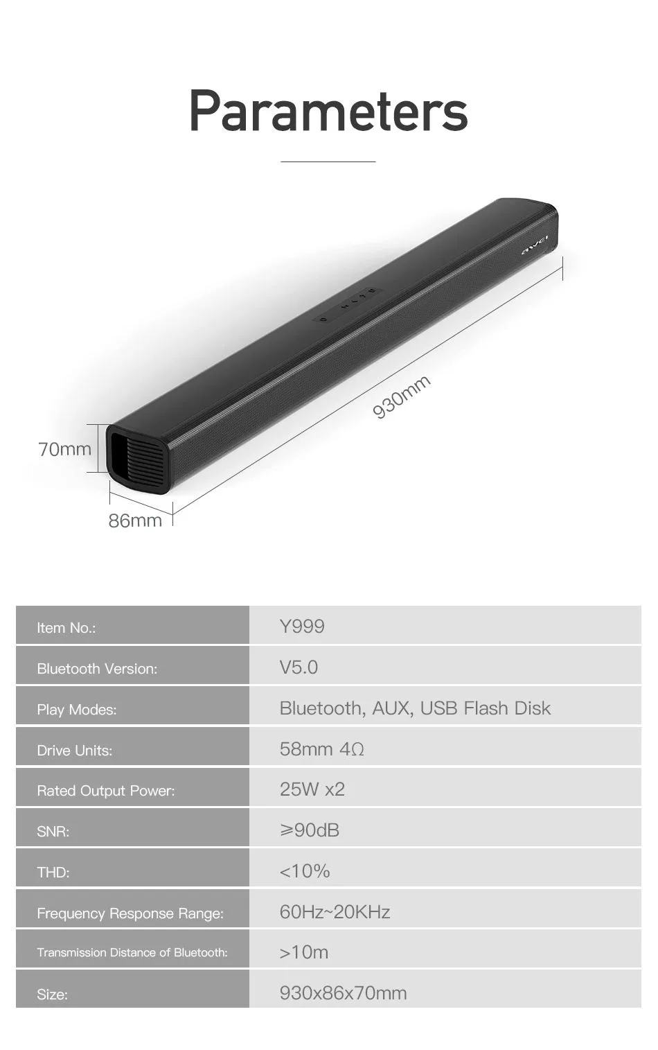 Awei Y999 50W Bluetooth TV Sound Bar