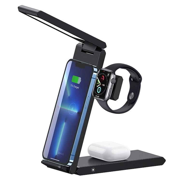 USAMS US-CD181 15W 3 in 1 Folding Wireless Charging Stand With Table Lamp USAMS US-CD181 15W 3 in 1 Folding Wireless Charging Stand With Table Lamp