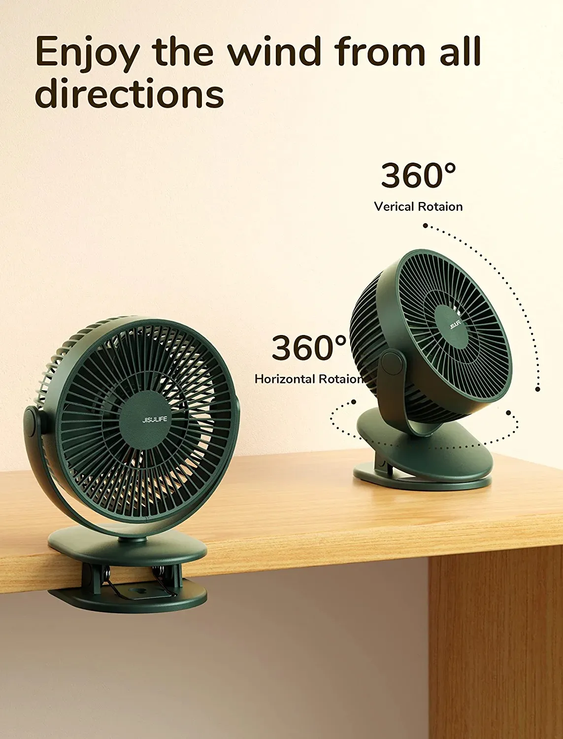 JISULIFE FA18S Portable Clip Fan (4000mAh Battery)