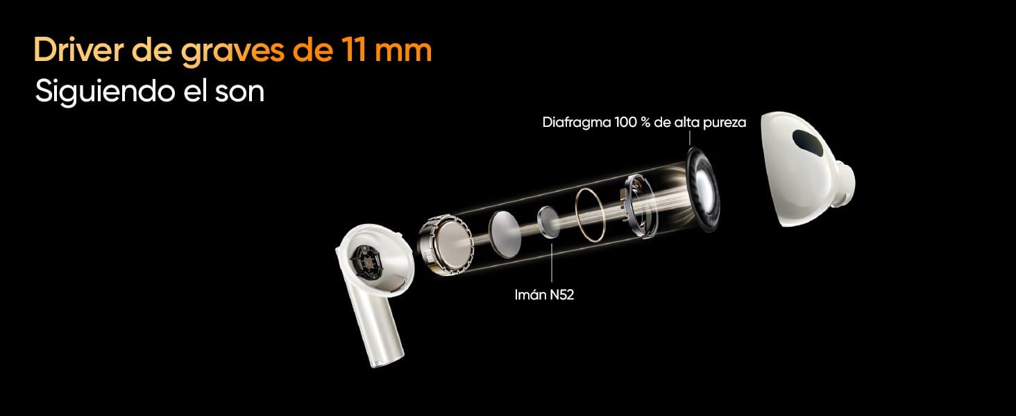 Realme Buds Air 5 Pro ANC Earbuds Hi-Res Audio: Feature: Boosted Bass. Brighter Treble: The innovative dual-driver coaxial acoustic architecture consists of an 11mm bass driver and a 6mm microplanar tweeter, providing a studio-grade acoustic experience at both high and low frequencies. Up to 40 hours of playback: Discover a new level of battery life and fast charging with up to 40 hours of playback – enough power to last the whole week. And, when you have little time to recharge, with just 10 minutes of charging you can enjoy your music for 7 hours. 40ms Super Low Latency: In gaming mode, the headset can achieve an industry-leading 40ms ultra-low latency for ultra-high A/V sync, letting you immerse yourself in the action during those intense battles. 50 dB Active Noise Cancellation: Introducing the industry’s most powerful active noise cancellation to date. With deep 50dB noise cancellation, which is an 8dB improvement over the previous generation, you’ll be able to enjoy silence like never before. 360° Spatial Audio Effect: Based on the Head Related Transfer Function (HRTF) model, our proprietary research-developed algorithm creates cinema-quality 3D spatial sound that makes the ear canal feel a full range of immersive sound Specification: Model: Realme Buds Air 5 Pro Wireless Connection: Bluetooth 5.3 Battery life: About 40 hours Function: AAC, SBC,LDAC Wireless range: 10m(open space free of obstacles) Charging port: Type-C Water resistant: IPX5(Earbuds only) Dynamic driver size: 11mm Support: 50dB Active Noise Cancellation
