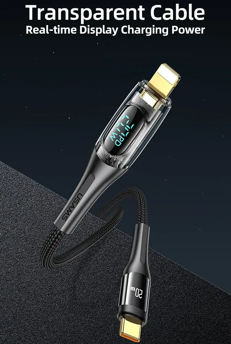 USAMS US-SJ591 Type-C To Type-C PD 100W Transparent Digital Display Cable (2 Meter)