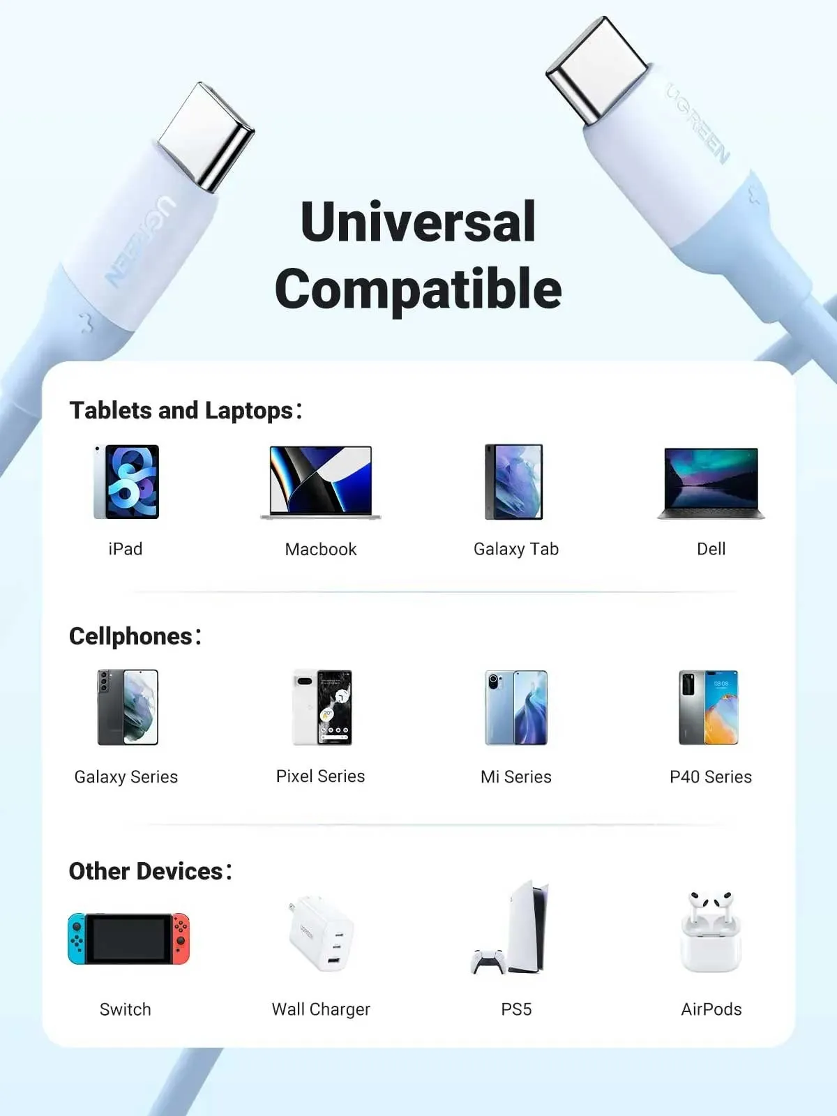 UGREEN US563 60W PD USB-C to USB-C Silicone Fast Charging Cable (15284)