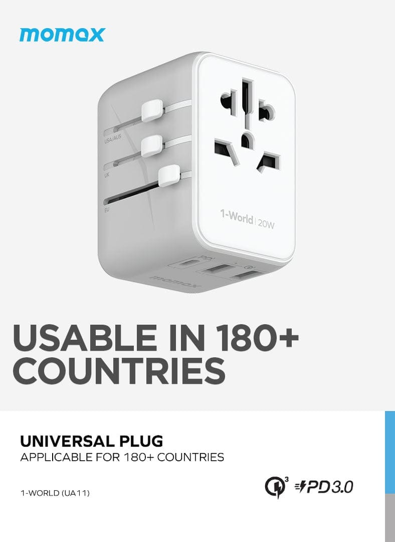 Momax UA11 1-World 3 Port AC Travel Adapter [20W]