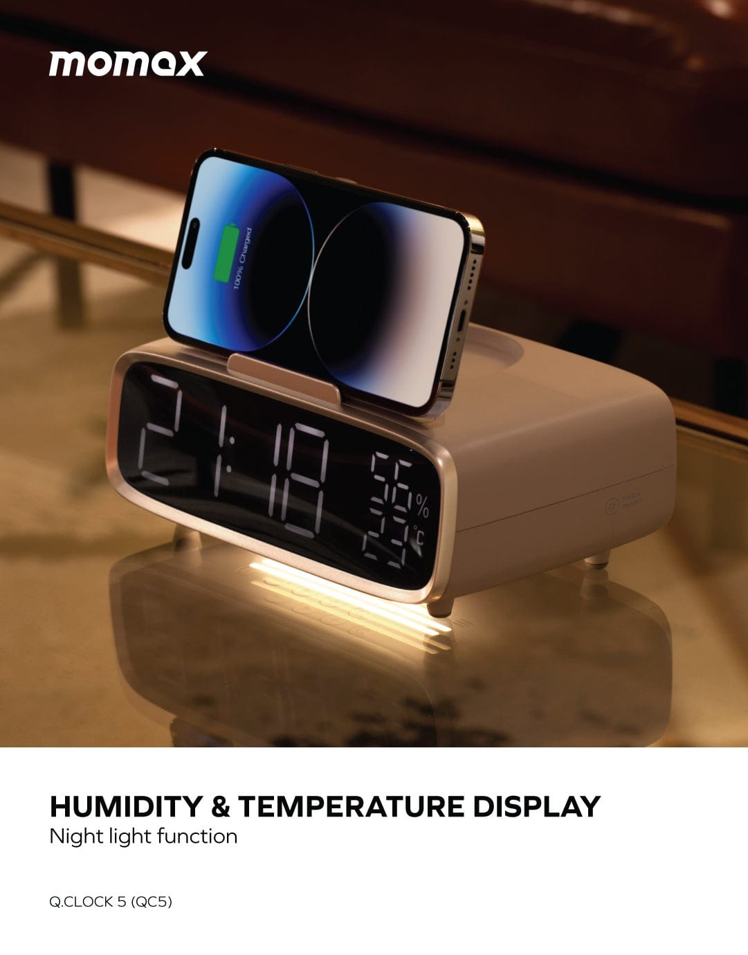 Momax Q.Clock5 Digital Clock with Wireless Charging