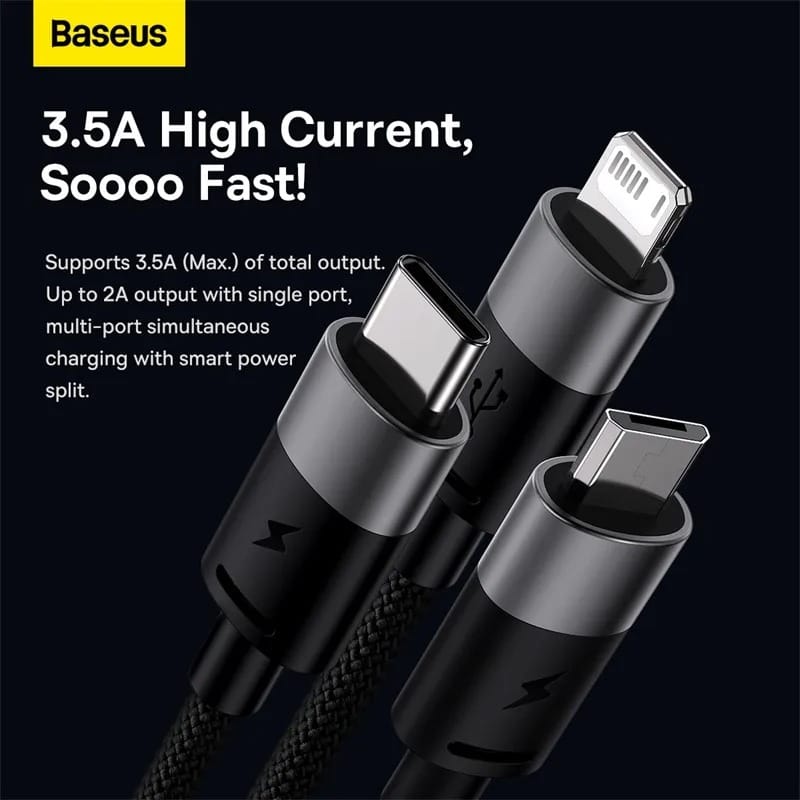 Baseus StarSpeed 3in1 Fast Charging Data Cable USB to Micro Type-C Lightning 3.5A