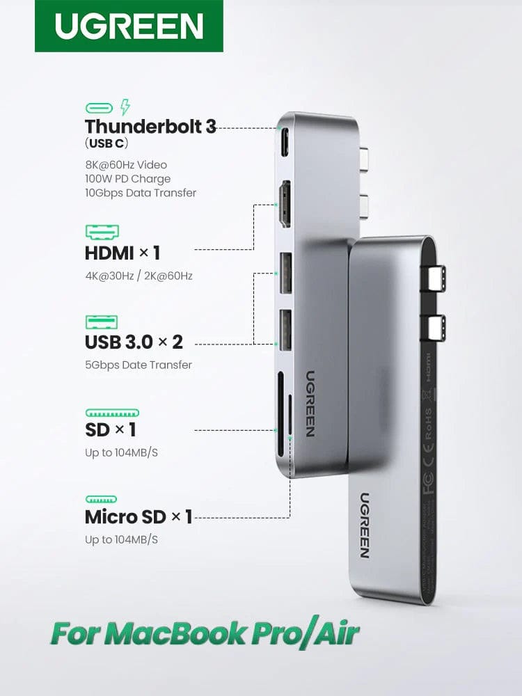 UGREEN CM380 6-in-2 USB C HUB for MacBook Pro