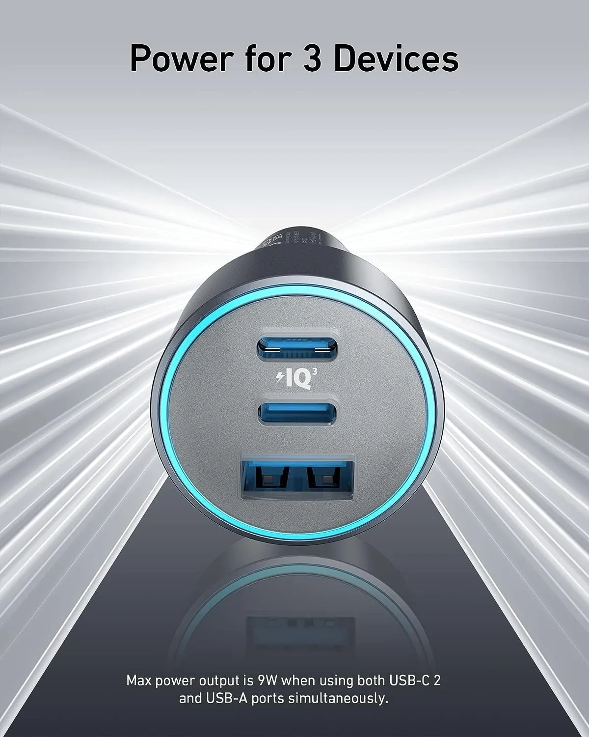 Anker 67W 3-Port USB-C Car Charger Fast Charging for iPhone 14, Galaxy S23, MacBook Pro, and More