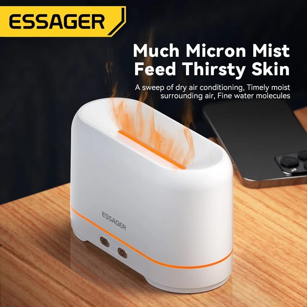 Essager Flame Aromatherapy Humidifier Aroma Diffuser Cool Mist Maker: Feature: Introducing the Essager Flame Aromatherapy Humidifier – Your Ultimate Aroma Diffuser and Cool Mist Maker. This versatile device is designed to enhance your living space by providing a soothing and refreshing atmosphere. One of its standout features is its substantial 300ml capacity, which means you won’t be constantly refilling it. Enjoy long-lasting moisturizing effects, ensuring that your environment stays comfortably humid throughout the day. The Essager Flame Humidifier employs cutting-edge micrometer polymer spray humidification technology. This innovation prevents any unsightly wet screens or mist surfaces, maintaining a clean and dry ambiance. But this device offers more than just humidification; it’s a companion for a comfortable life. The flame atmosphere light can be adjusted in two levels, allowing you to create the perfect ambiance for reading or enjoying a peaceful night’s sleep. Worried about noise? Don’t be. This humidifier operates silently, ensuring that it won’t disrupt your tranquility. Plus, it comes with anti-dry burning protection and automatic power-off features for added safety. In addition to its humidifying prowess, the Essager Flame Aromatherapy Humidifier complements your air conditioner by enhancing its performance. Say goodbye to the discomfort of dry air when your AC is running. Furthermore, this device allows you to enjoy your favorite fragrances as it’s compatible with essential oils. Create a personalized and inviting atmosphere in your space. The Essager Flame Humidifier is compact and lightweight, making it easy to place anywhere in your home. With its modern design and essential functionalities, it’s a must-have addition to your living space. Specification: Brand: ESSAGER Name: Flame Aromatherapy Humidifier Model: ES-JSQ01 Net Weight: 315g Function: Aromatherapy Atomization Size: 190*84*117mm Color: Black/White Atomizing Capacity: 15-20ML/hr Use with Water:4-5H Gears:2