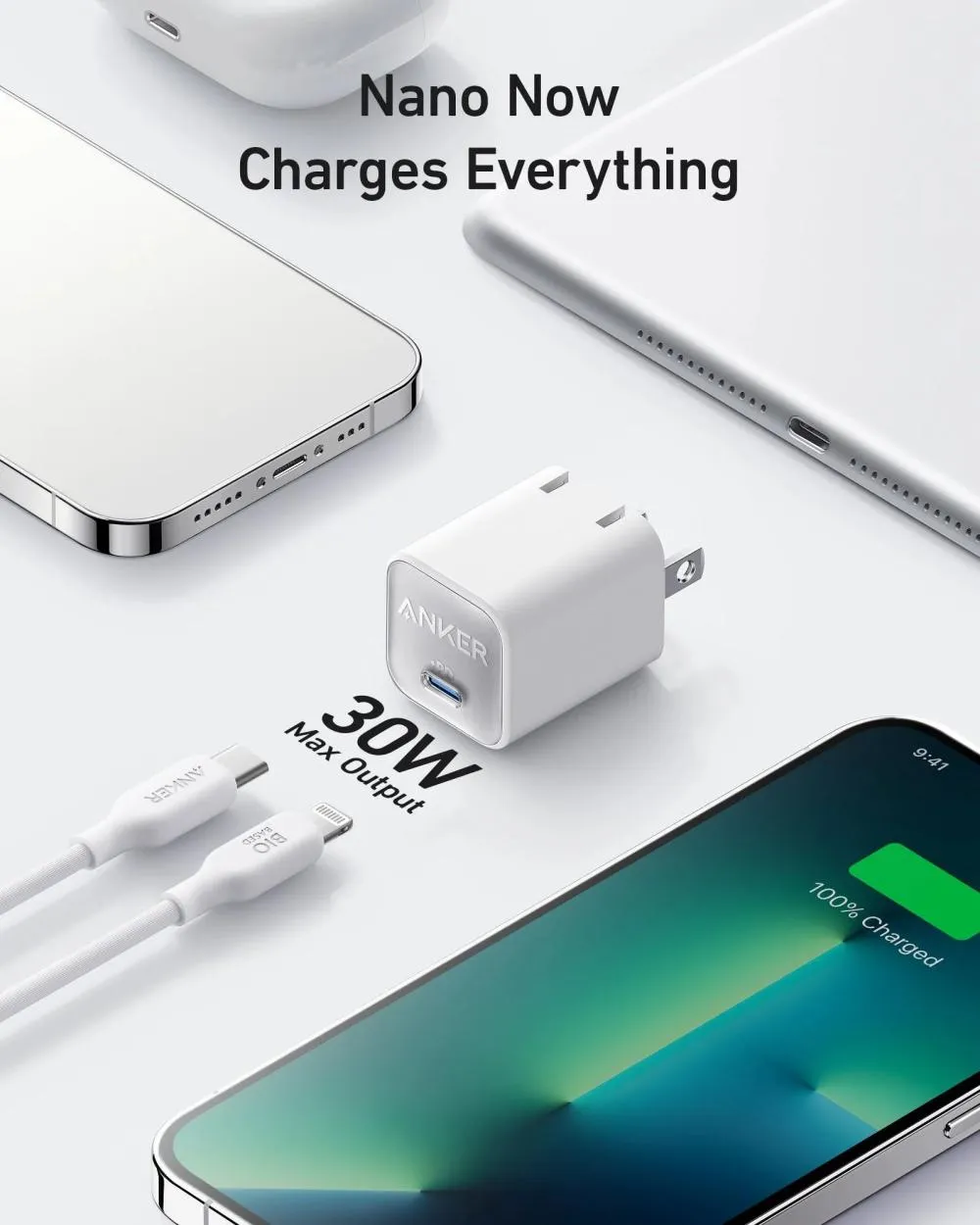Anker Nano 3 30W Adapter with Type C to Lightning Cable (B2152)