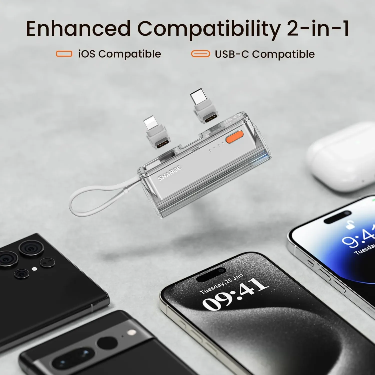 SHARGE 5000mAh Flow mini power Bank Compatible with iPhone, Android