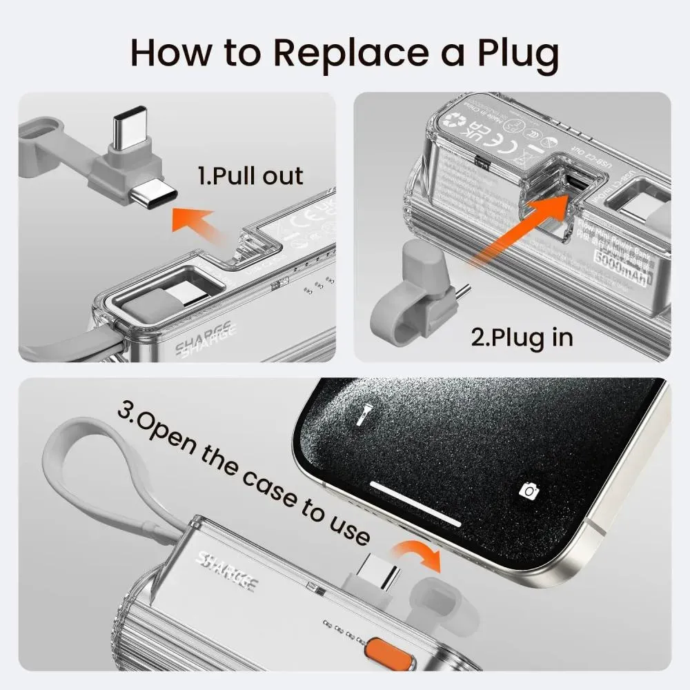 SHARGE 5000mAh Flow mini power Bank Compatible with iPhone, Android