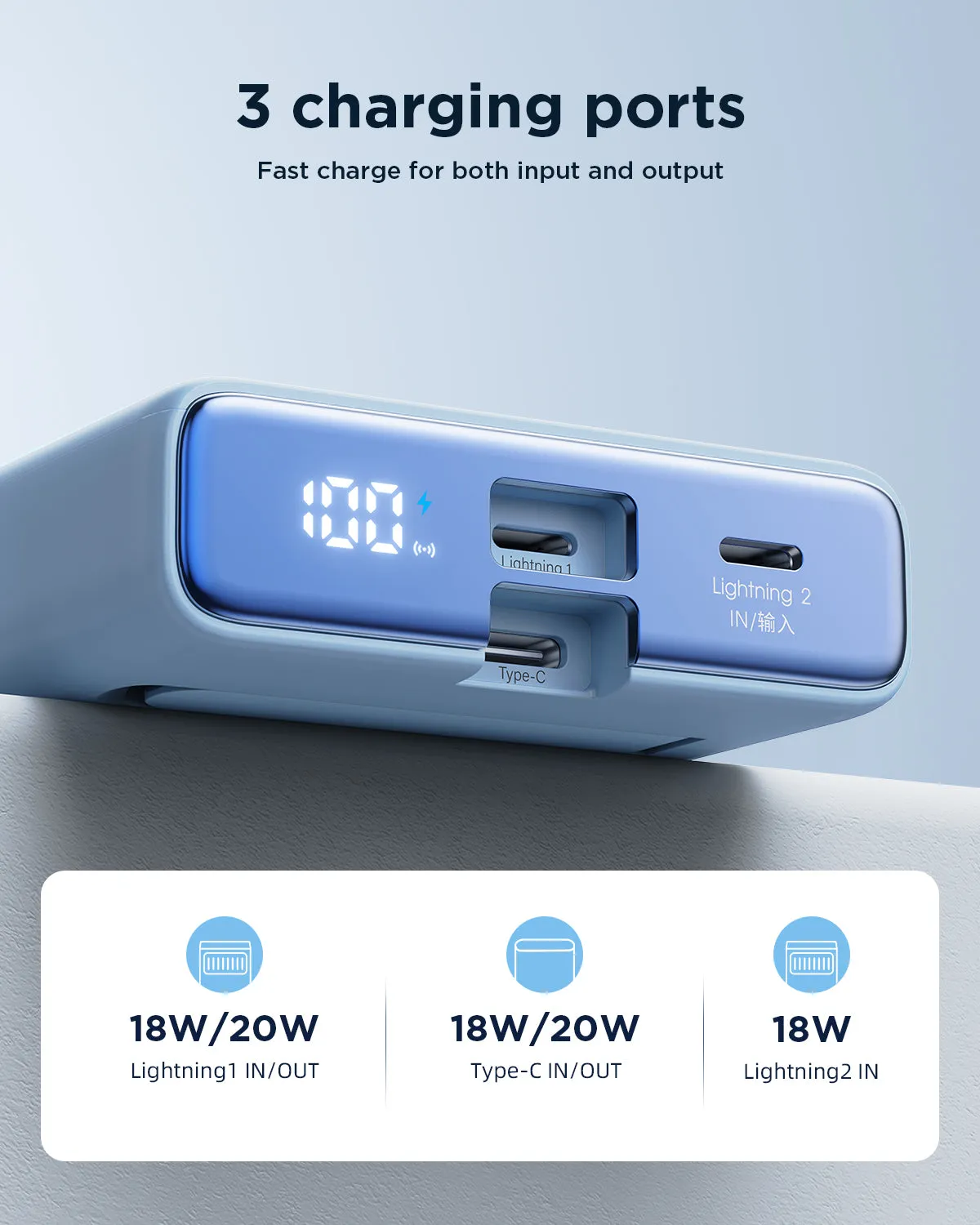  JR-PBM01 20W Magnetic Wireless Power Bank with Built-in Cable