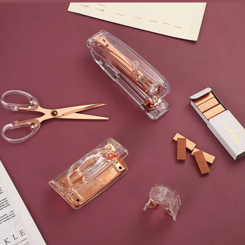 Transparent 5 in 1 Stapler Puncher Nail Lifter Scissor Staples Office Supplies Transparent 5 in 1 Stapler Puncher Nail Lifter Scissor Staples Office Supplies