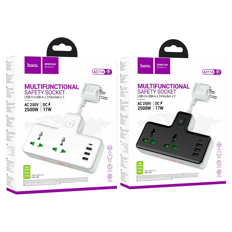 Hoco AC11A 2500W Power Strip Sockets EU
