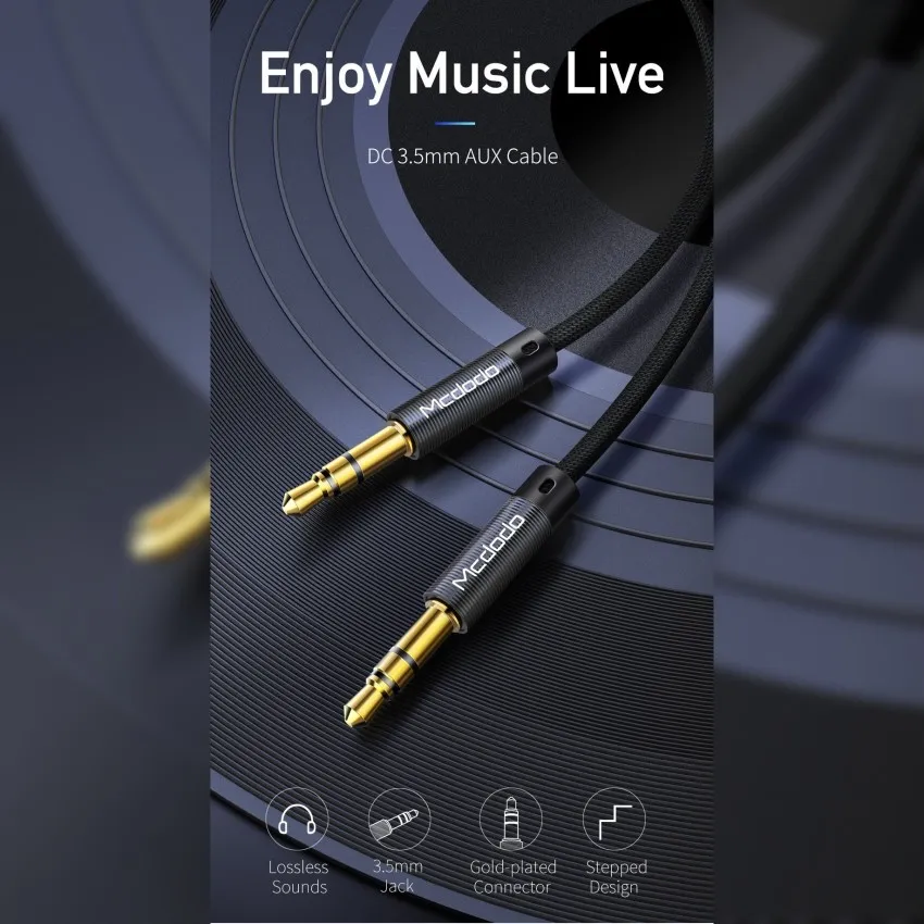 Mcdodo DC3.5 Male to Male With Golden Plating Audio cable (1.2 Meter)
