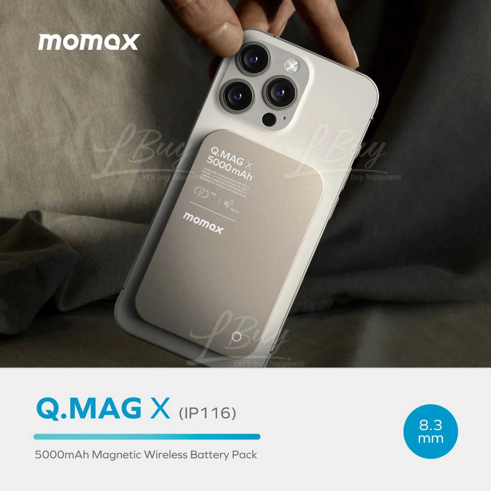 Momax Titanium Set VPD0131 Q.Mag X 5000 mAh Wireless Battery Pack 60W USB-C Cable