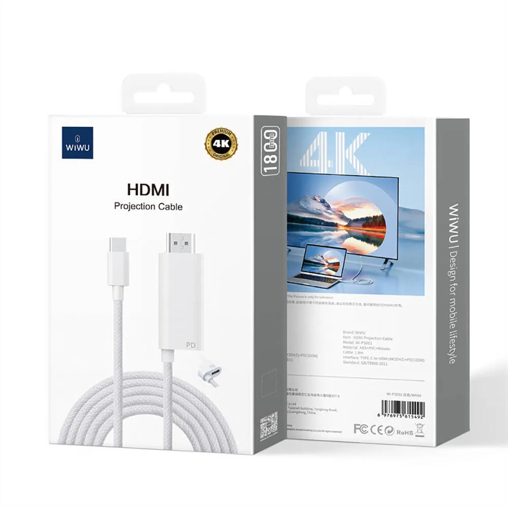 WiWU Wi-PS001 Type-C To HDMI PD Charging Projection Cable (1.8M)