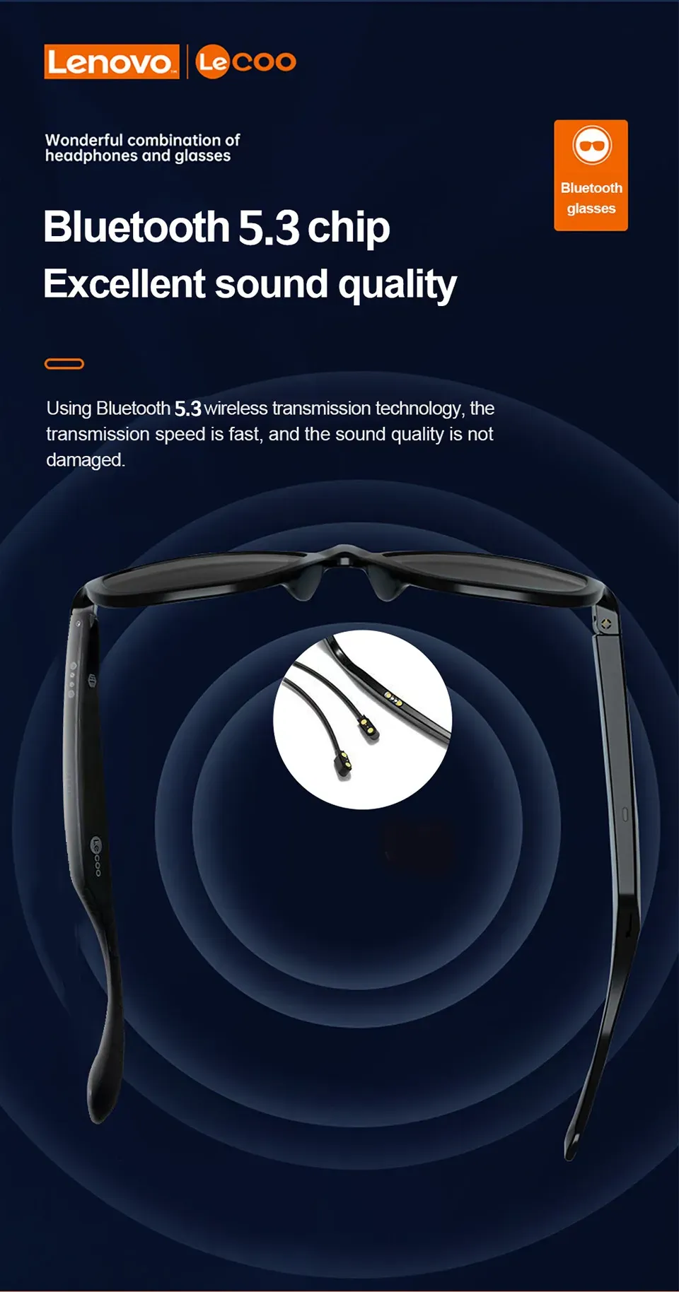 Lenovo Lecoo C8 Lite Sunglasses Bluetooth 5.3 HD Call Eyeglasses Anti Blue