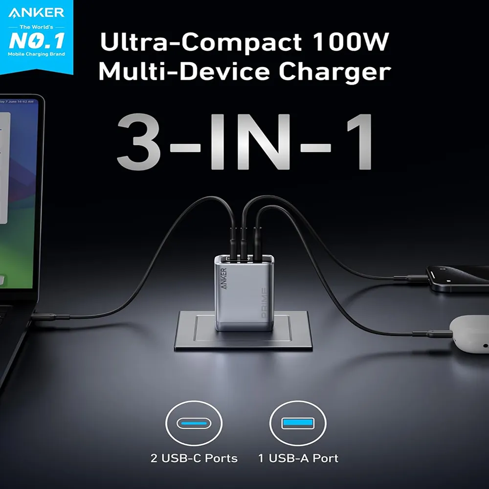Anker Prime 100W GaN Wall Charger (3 Ports)