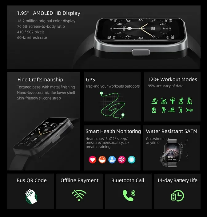QCY URBAN GS Smartwatch GPS NFC 1.95 inch