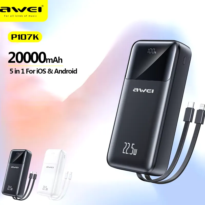 Awei P107K 20000mah 22.5W Fast Charging Digital Display Power Bank
