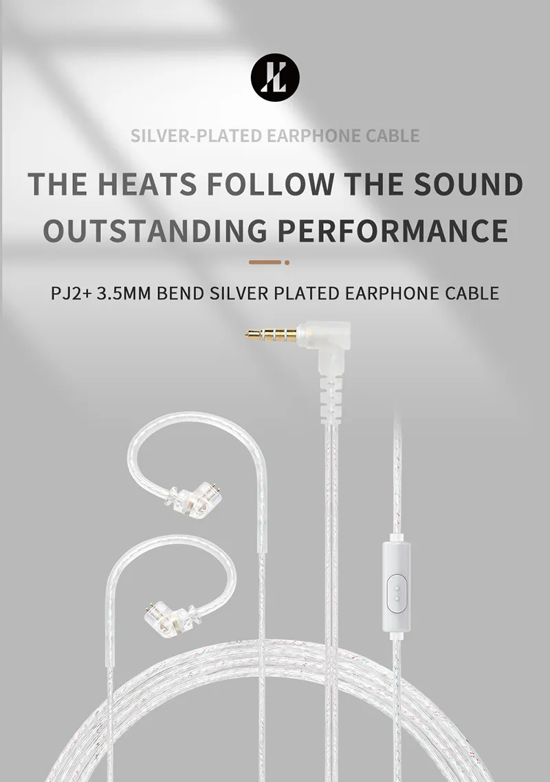 Jcally PJ2+ Silver Plated Upgrade Cable wire 5N OFC Oxygen-free copper Cable with Mic
