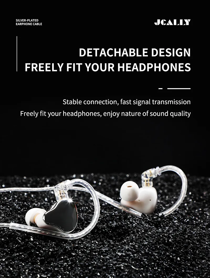 Jcally PJ2+ Silver Plated Upgrade Cable wire 5N OFC Oxygen-free copper Cable with Mic
