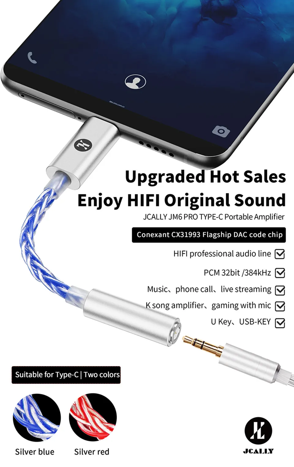 JCALLY JM6 Pro CX31993 Digital Audio Portable DAC Dongle
