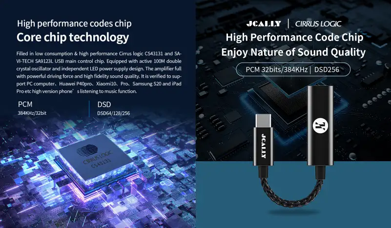 Jcally JM30 PRO Type C Male to 3.5mm Female Portable DAC Dongle