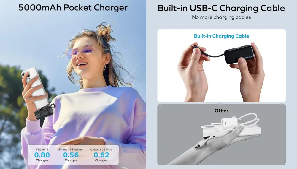 MOMAX 1-Power Mini 3-in-1 5000mAh Power Bank