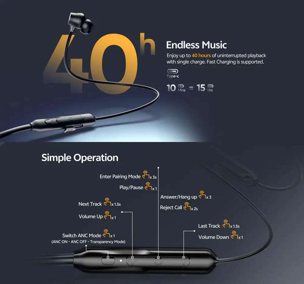 QCY BassBloom ANC N2 25DB ANC Neckband