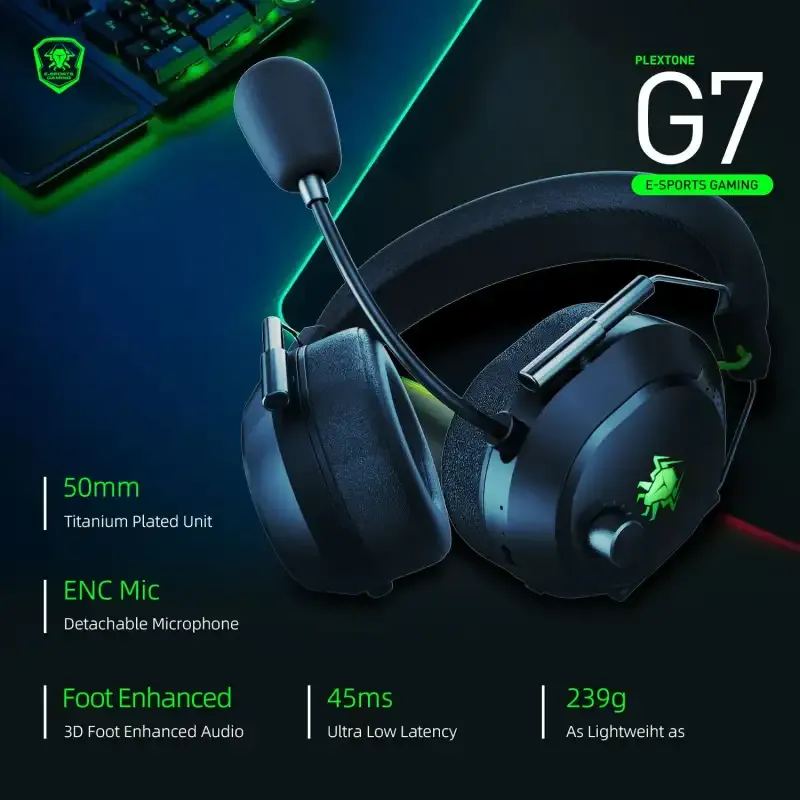 Plextone G7 Gaming Headphones RGB 50mm Drivers ENC
