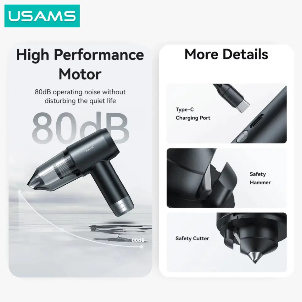 Usams ZB291 6 in 1 Cordless Handheld Car Vacuum Cleaner 