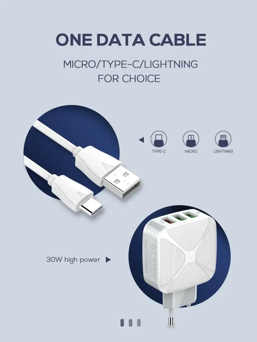 Ldnio A3310Q QC3 0 3 Port Wall Charger With Cable