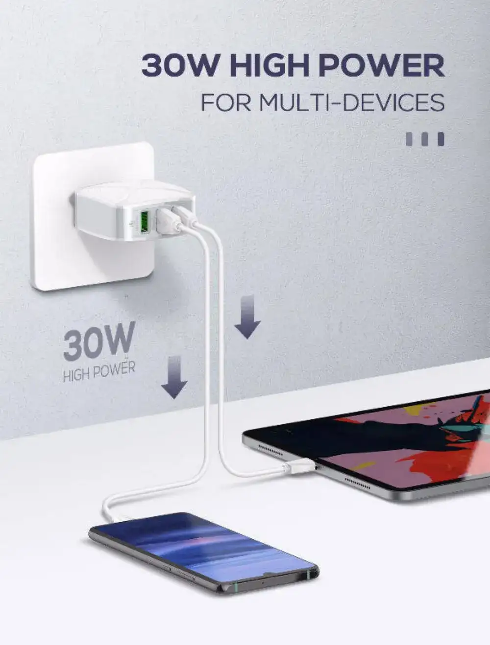 Ldnio A3310Q QC3 0 3 Port Wall Charger With Cable