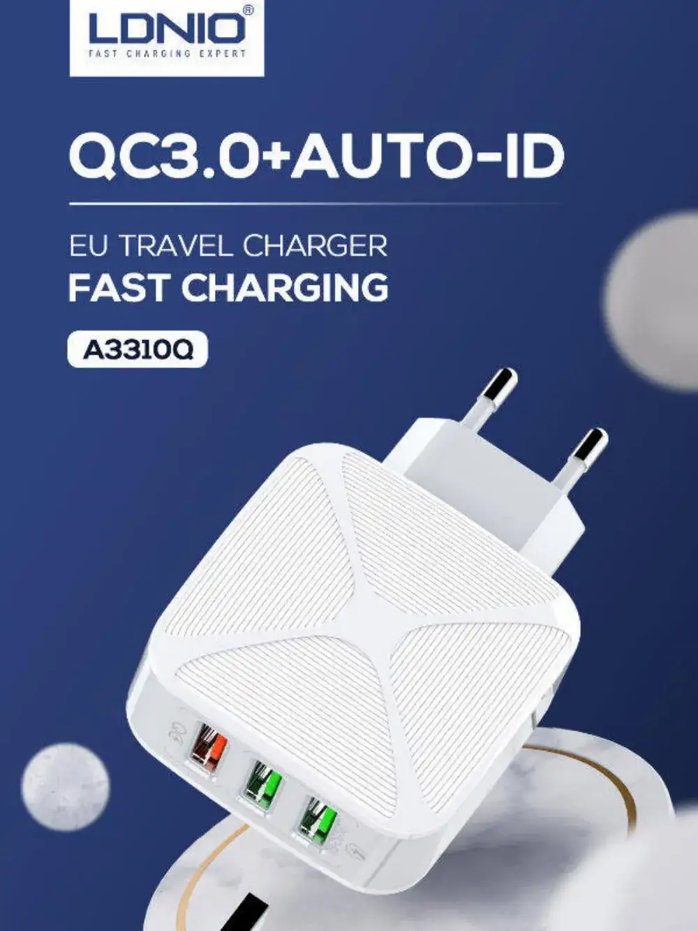 Ldnio A3310Q QC3 0 3 Port Wall Charger With Cable