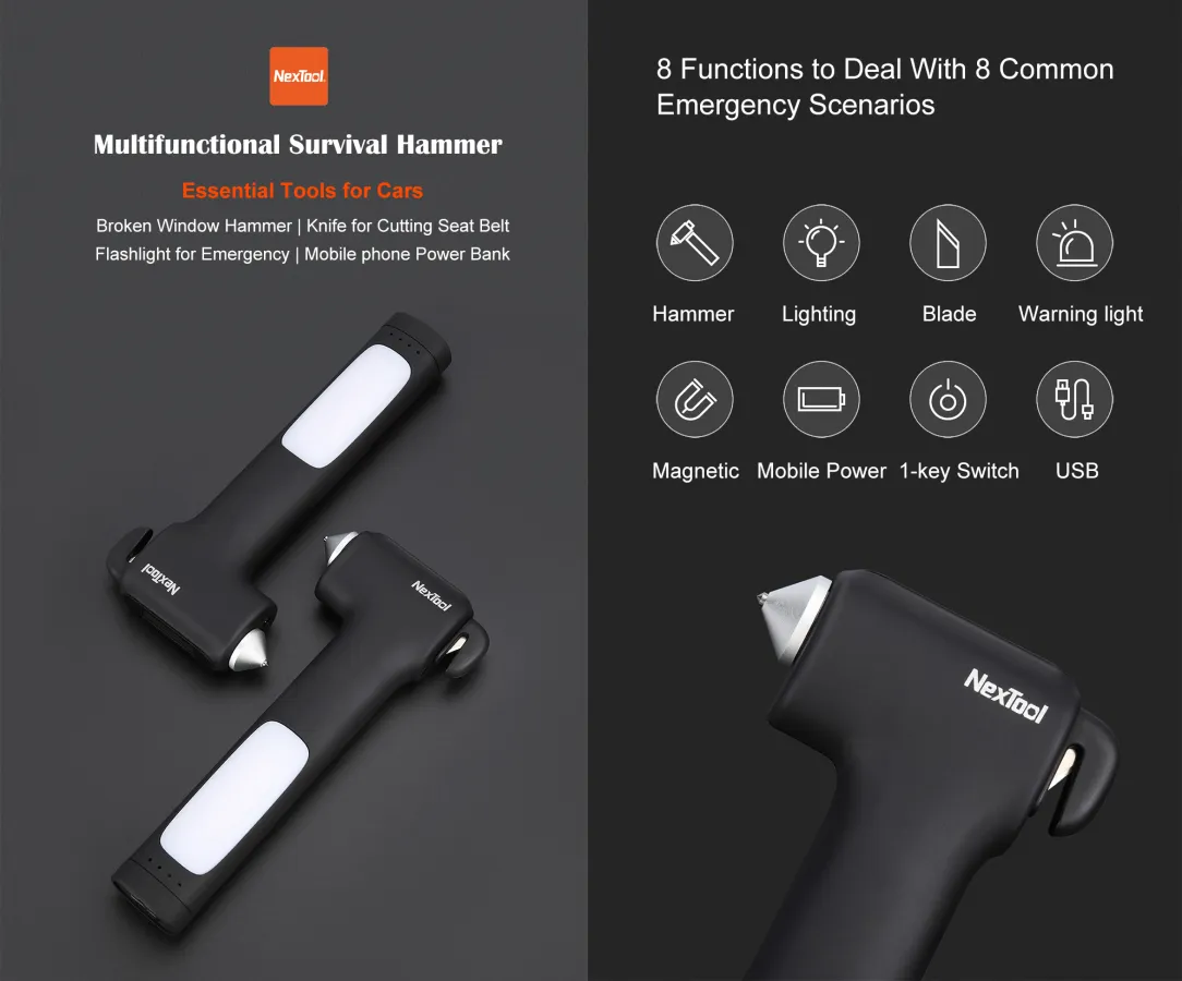Nextool 4 in1 Multi Safety Hammer Flashlight Power Bank