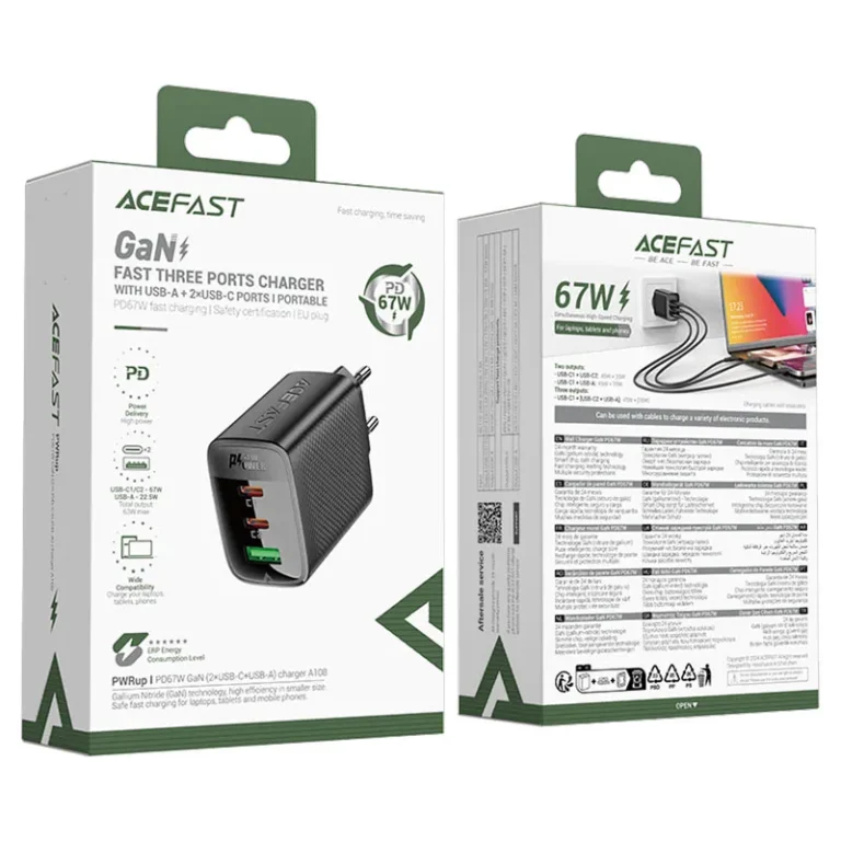 ACEFAST A108 PD67W GaN Wall Charger (2xUSB-C+1xUSB-A) EU 