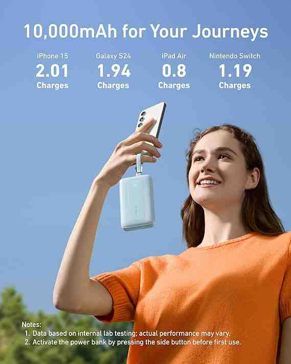 Anker Zolo Power Bank10000mAh 30W Max Fast Portable Charger with Built-in USB-C and MFi Certified Lightning Cables