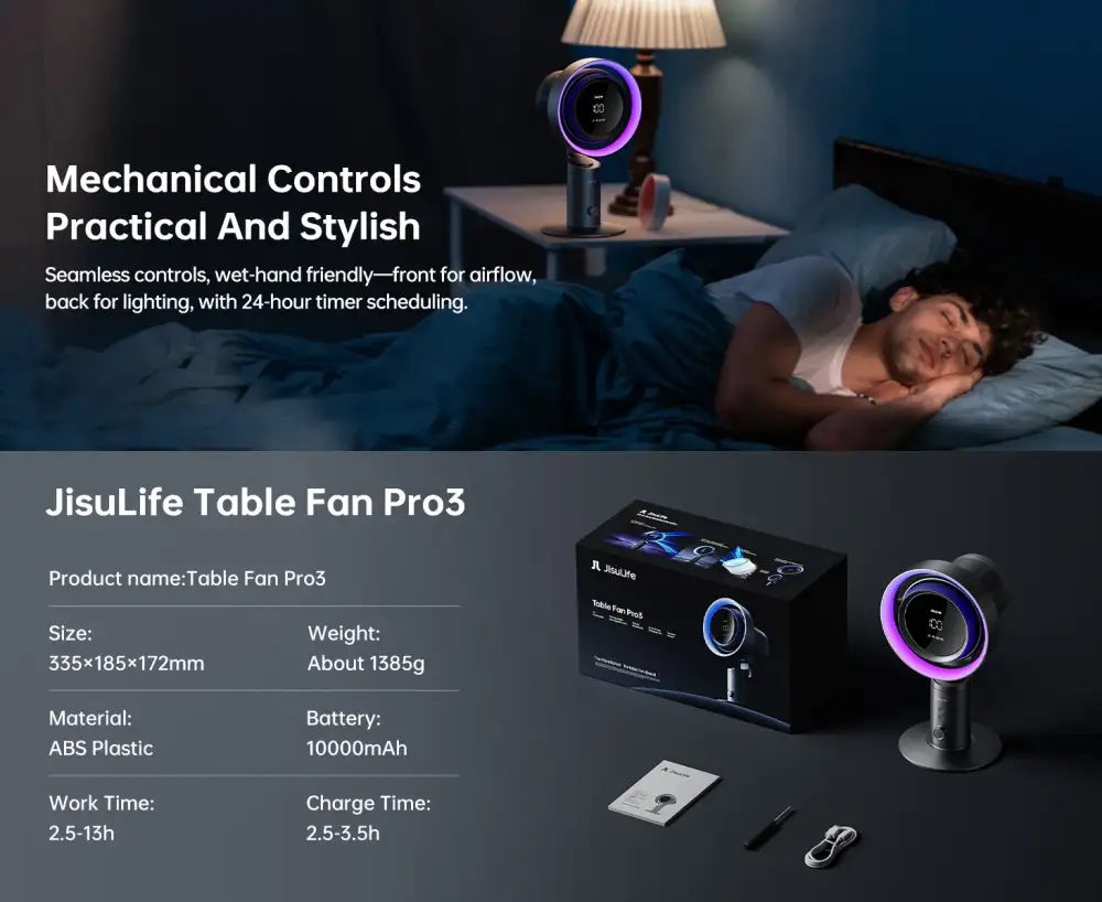 Jisulife Table Fan Pro3 8000mAh Rechargeable Fan 