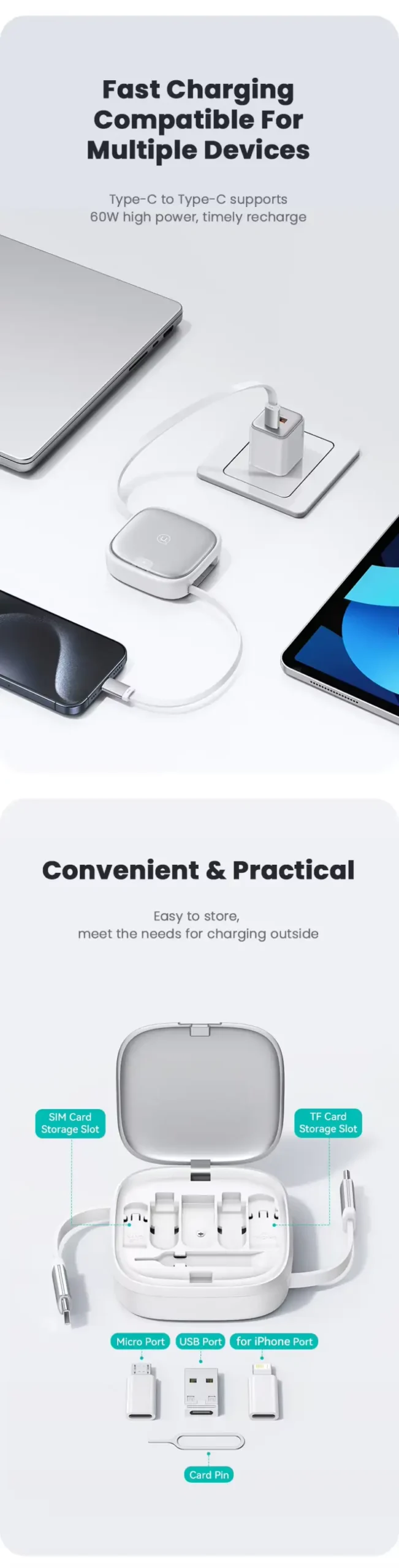 USAMS US-SJ650 U87 Multifunctional Storage Set Box with 60W Fast Charging Cable