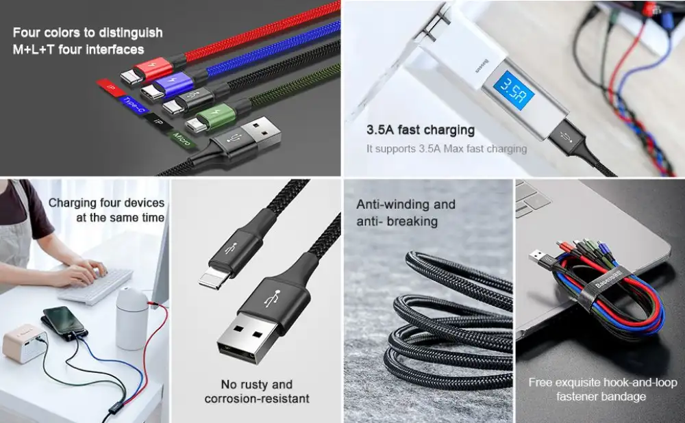Baseus 4 in 1 Rapid Series Cable 2x Lightning, Type-C & Micro USB