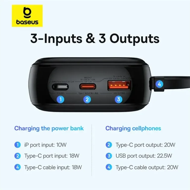 Baseus QPOW Pro Plus Power Bank 20000mAh 22.5W With Built-in Type-c Cable