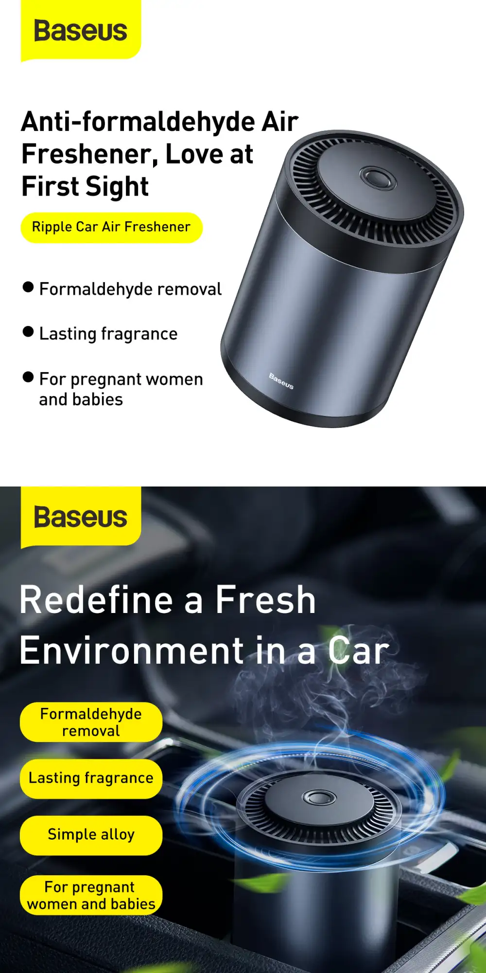 BASEUS Ripple Car Cup Holder with Air Freshener -Black