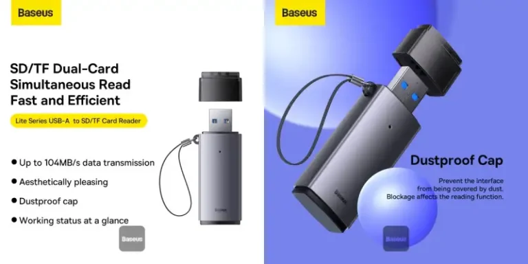 Baseus Card Reader Dual Output USB-A & Type-C to SD TF Card Reader WKQX060113 Grey