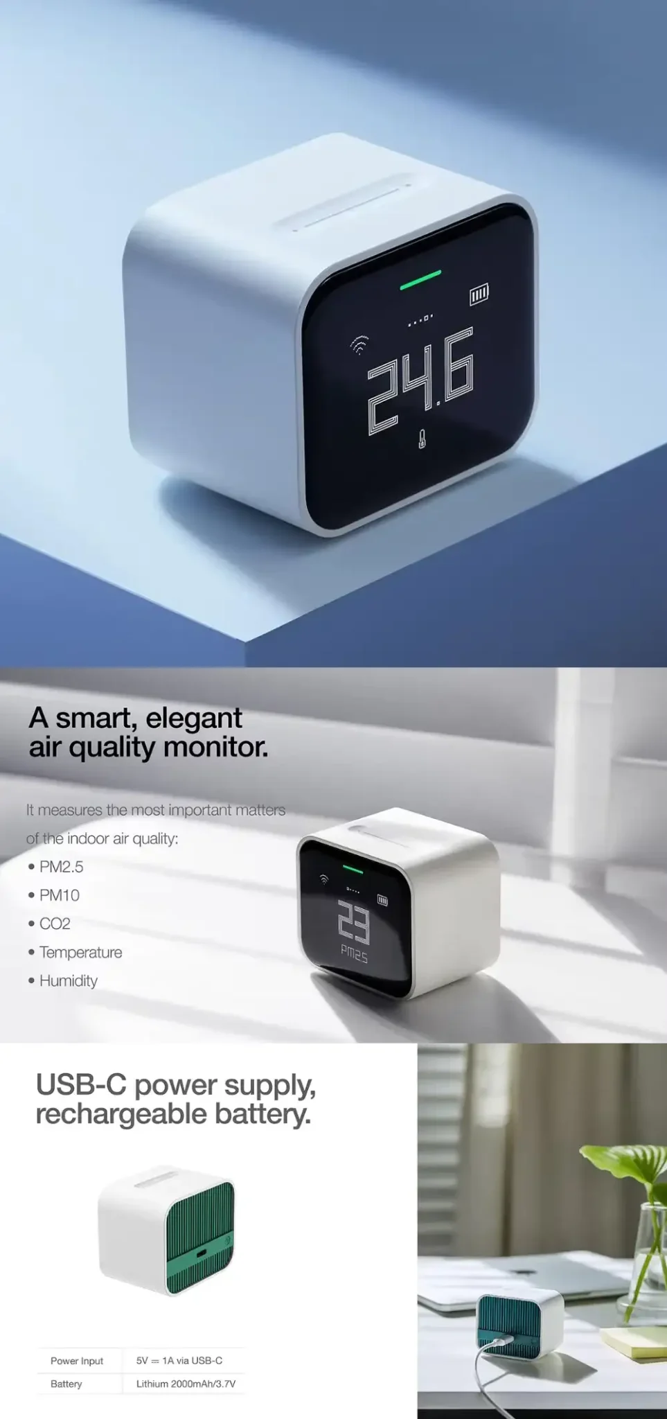 Qingping Air Detector Lite Retina Touch IPS Screen Touch Operation Pm2.5 Mi Home APP Control